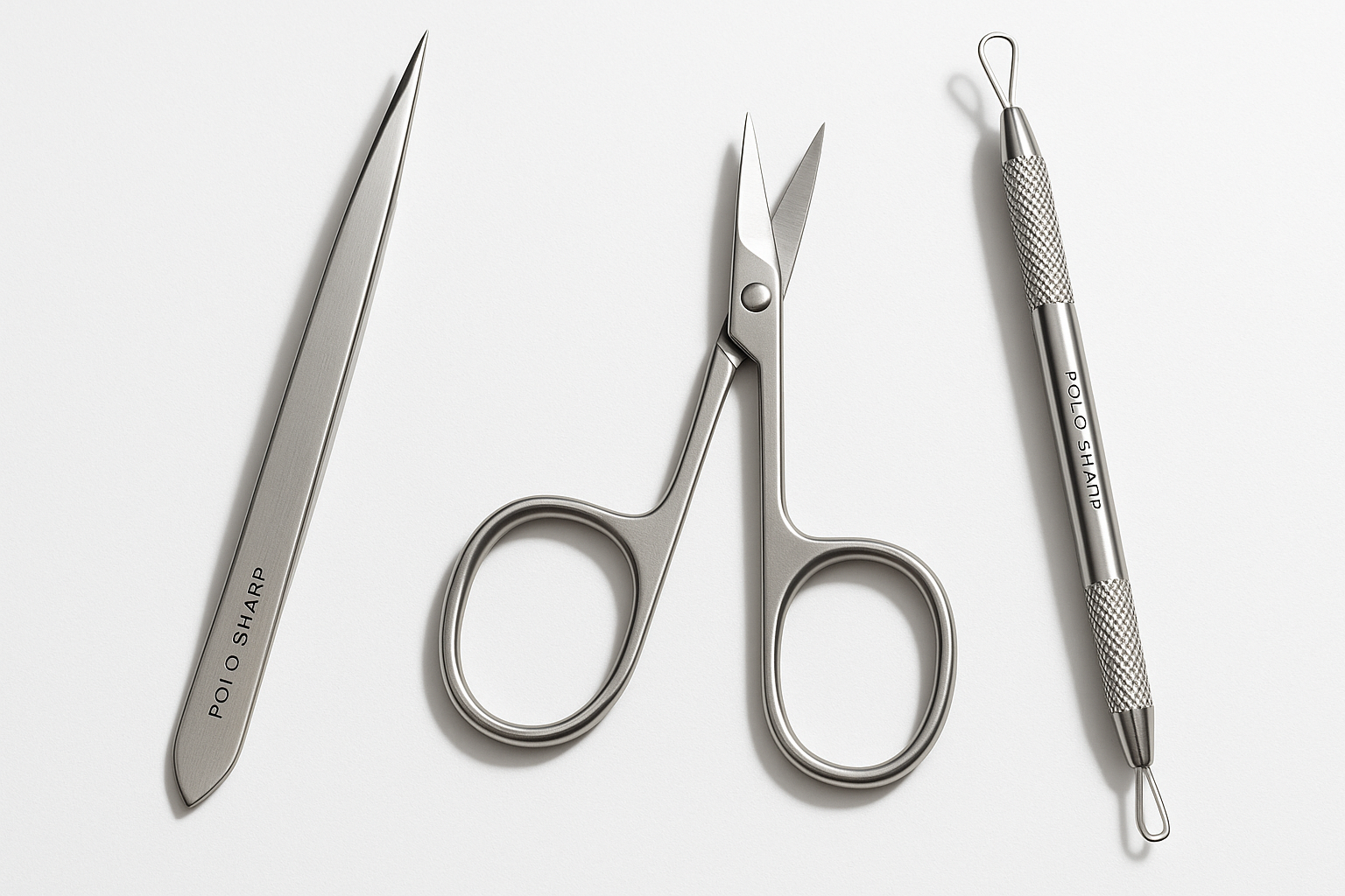 3-Piece Facial Care Kit (Tweezer, Scissors, Blackhead Remover) Brand name is POLO SHARP