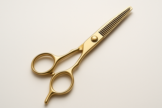 Gold Titanium Thinning Scissors 6"
Stylish titanium-coated scissors for professional hair thinning.
- Titanium coating
- Lightweight
- Smooth action for blending
- Premium finish BRAND POLO SHARP